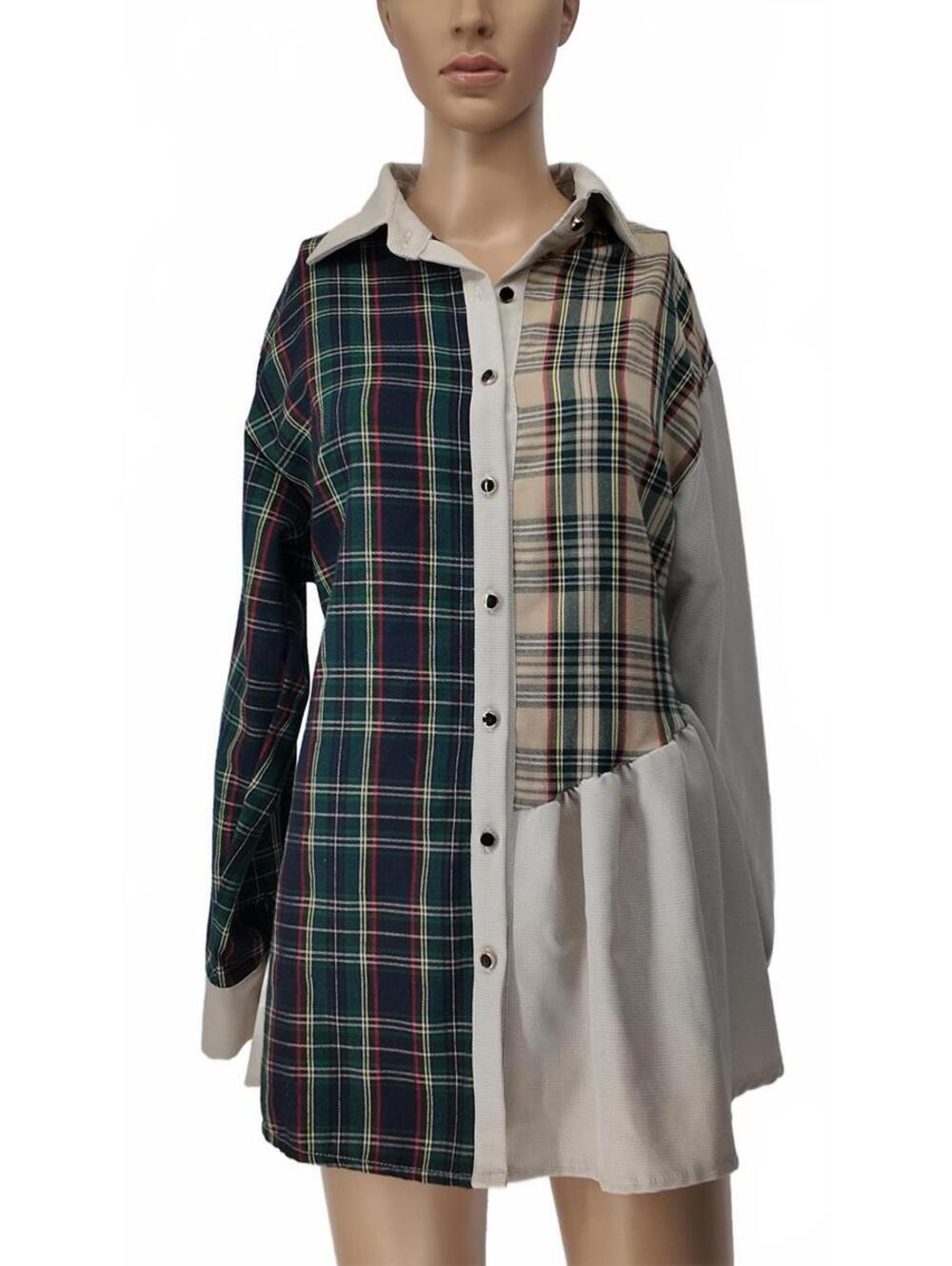 Plaid Button Up Shirt Dress Small Multi Color Relaxed‎ Fit Casual